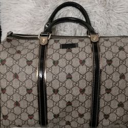 Gucci Brown/Beige GG Supreme Canvas Medium Tattoo Hearts Joy Boston Bag

