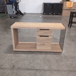 Modern Light Wood TV Stand with Glass Panel