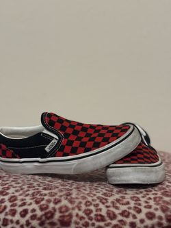 Red and Black Checkerboard Kids Vans Size 2 Girls