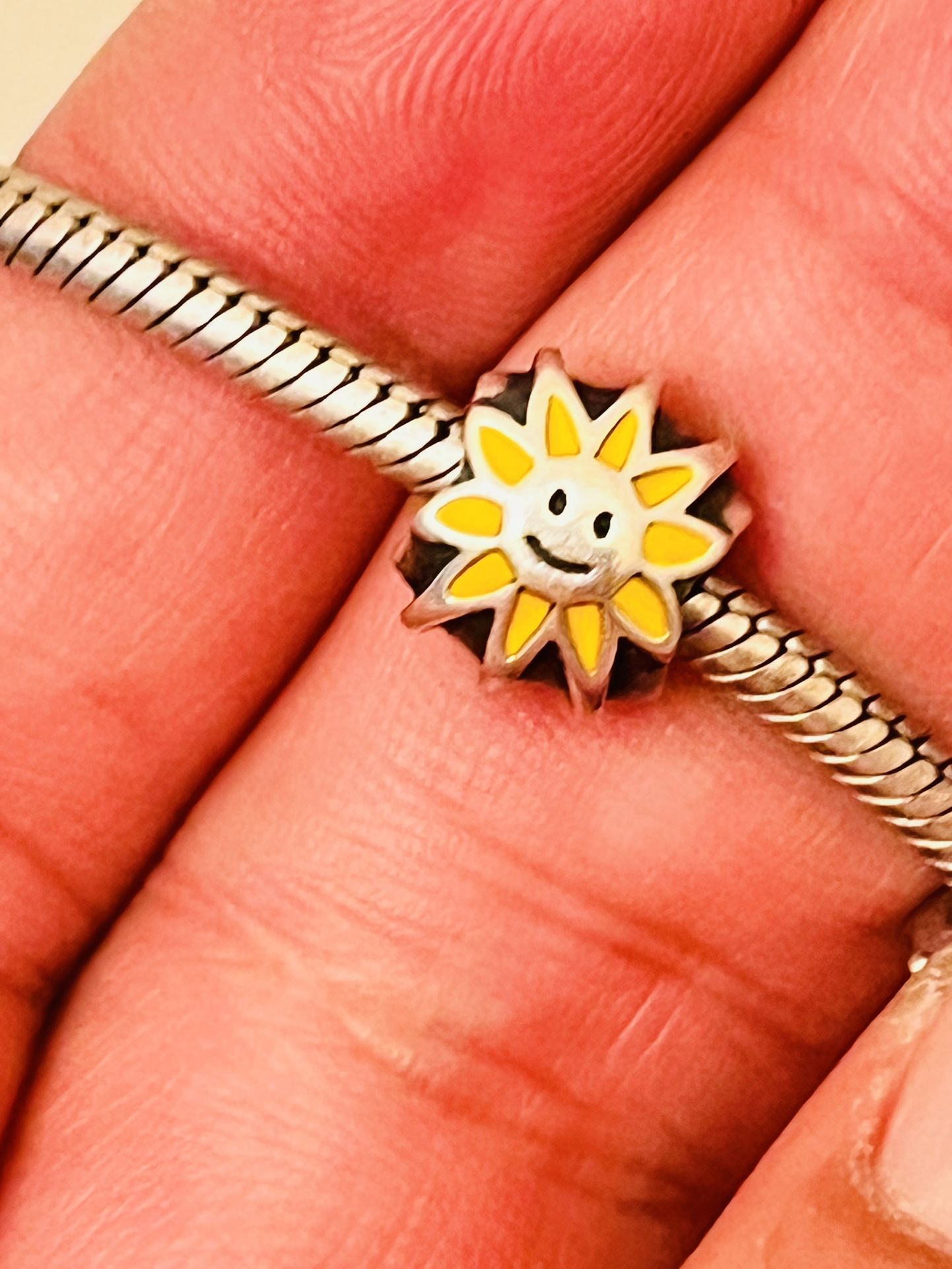 Authentic Pandora Charm Smiling Sun Bead 925 Sterling Silver Sunflower  