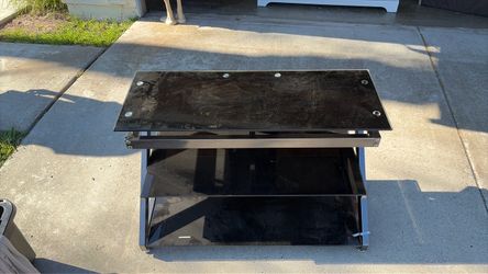 3-Tier Black Glass TV Stand