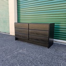 Vintage Danish Ebonized Ash Lowboy Dresser Credenza Chest of Drawers Mid Century Scandinavian Retro