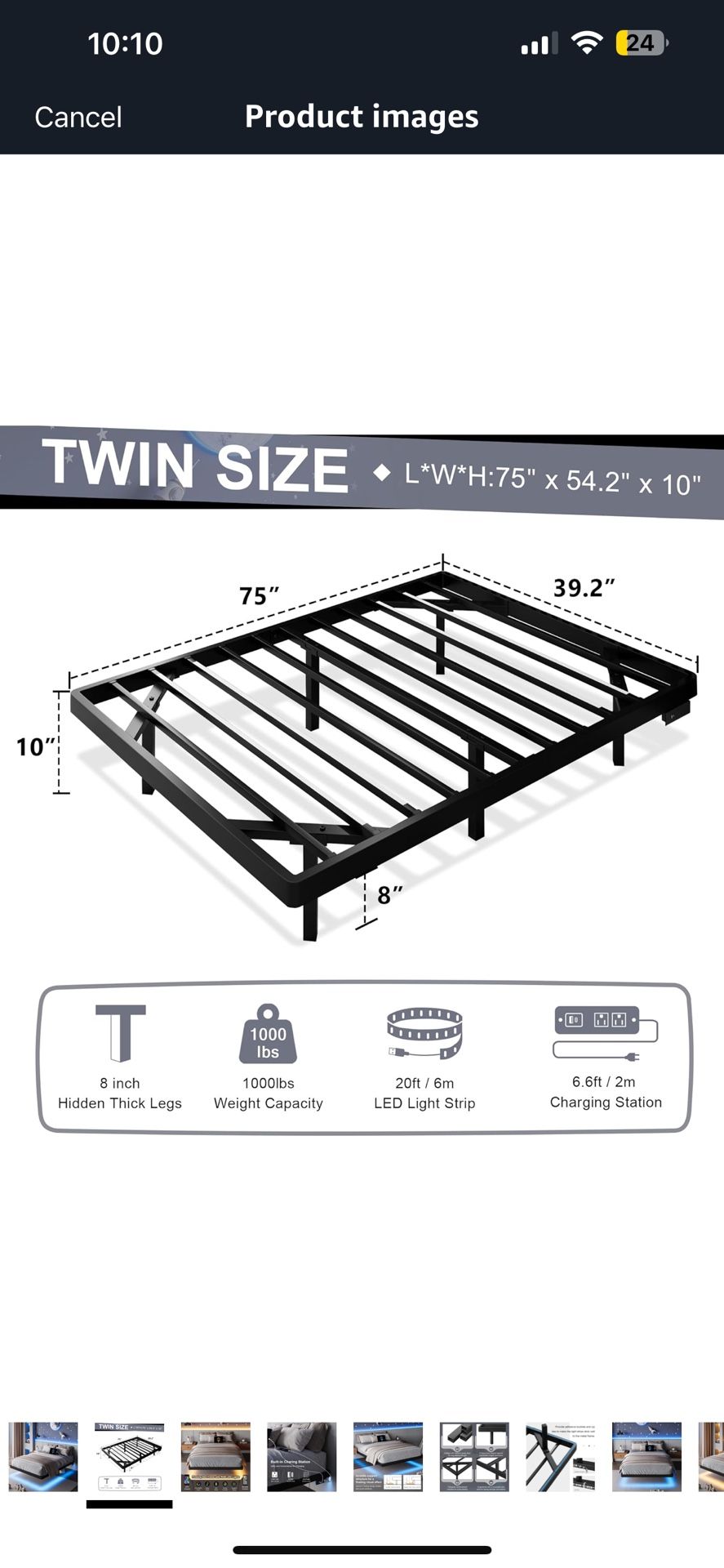 Twin size bed frame with bottom lights