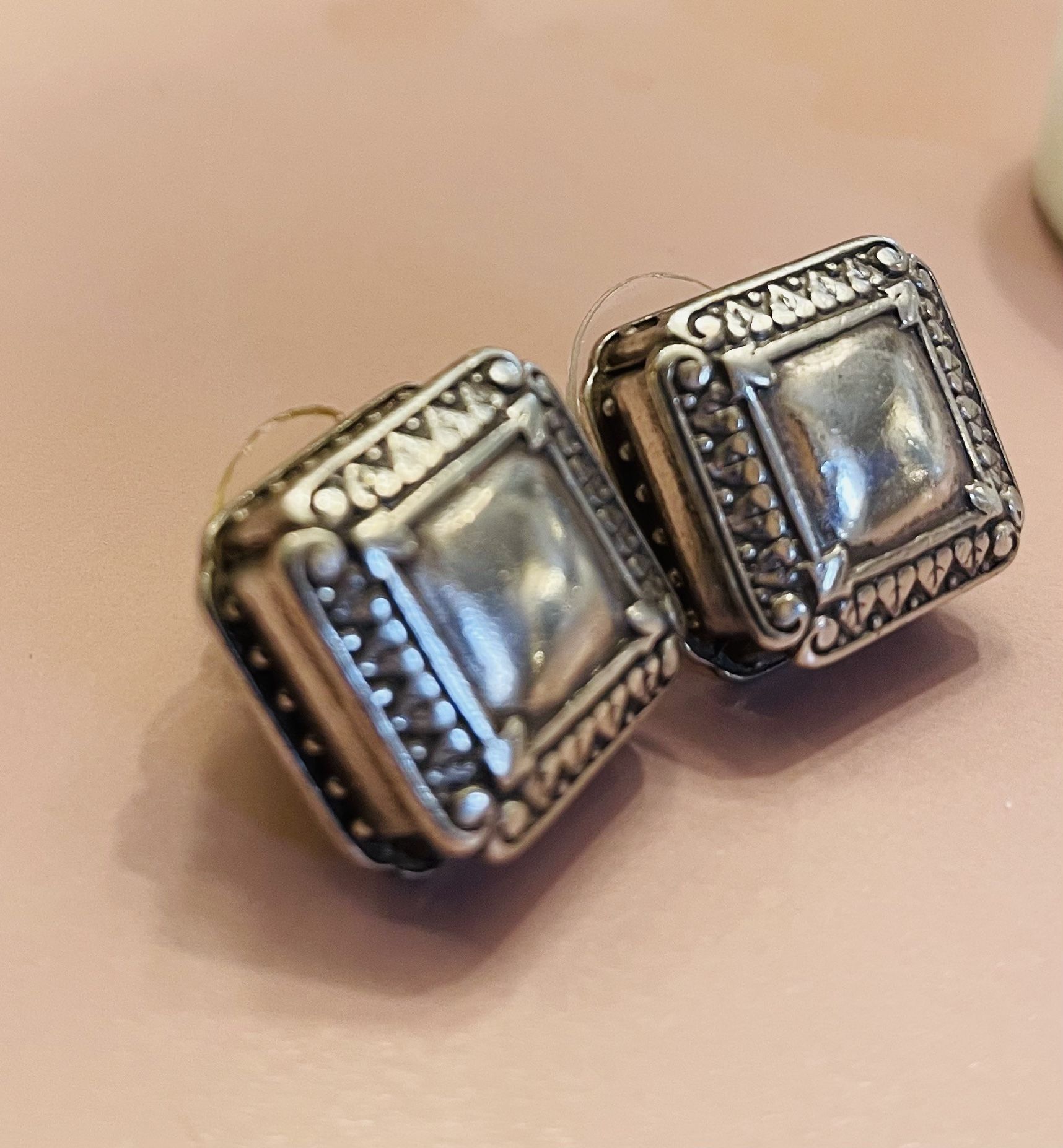 Brighton Vintage Box Earrings, Silver