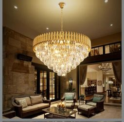 32 inch Gold Crystal Chandelier 6-Tier Modern Luxury Pendant Light Fixture for High Ceiling 13-Light Large K9 Crystal Lighting for Foyer Living Room D