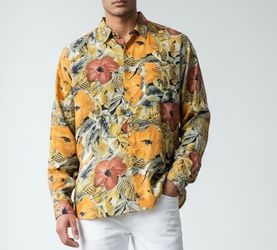 NEW Ted Lapidus Silk Shirt Men’s MEDIUM Button up Floral print Long Sleeve