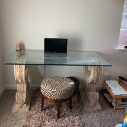 Glass Desk Will Pillars  30 W X 54 L Inches 29 H