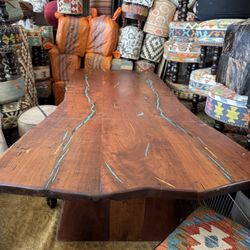 Fine Mesquite Wood w/ Turquoise and Copper Inlay Dining Table
