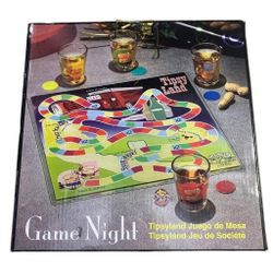 Game Night Tipsy Land Glass Board w/4 shot glasses NEW
