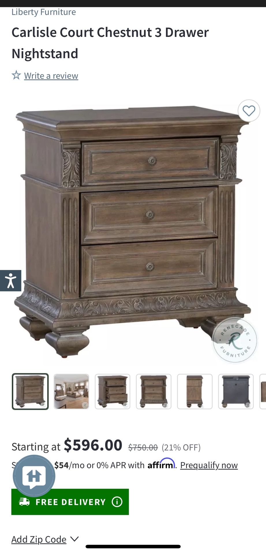 Carlisle Court Chestnut 3 Drawer Nightstand