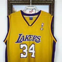 Vintage 90's Champion Los Angeles Lakers NBA #34 O'neal Jersey Mens Rare ( Size L)