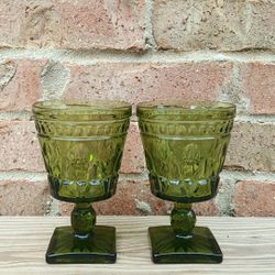 Vintage Colony Park Lane Green Water Goblets 