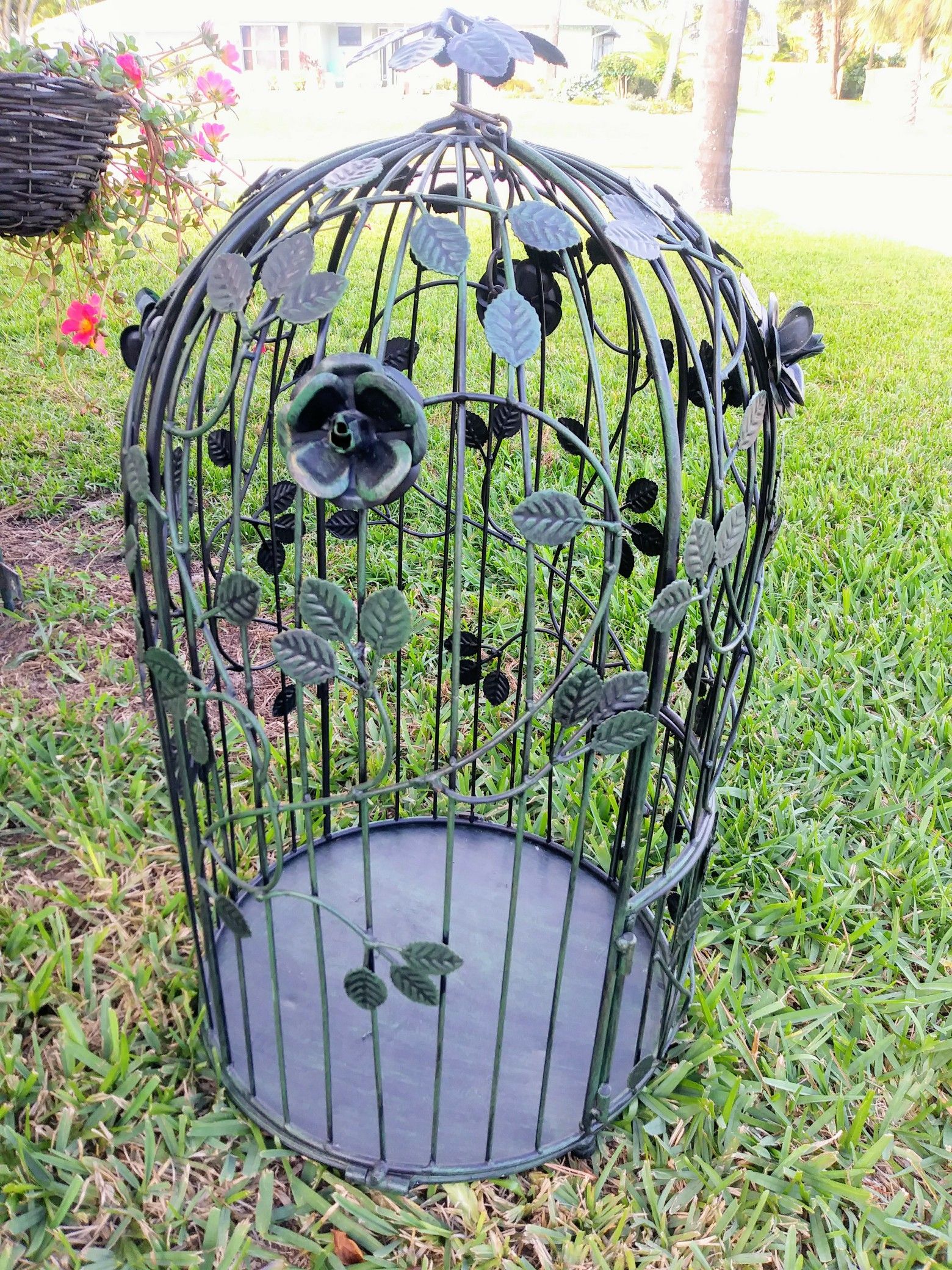 Green metal decorative BIRD CAGE 23"