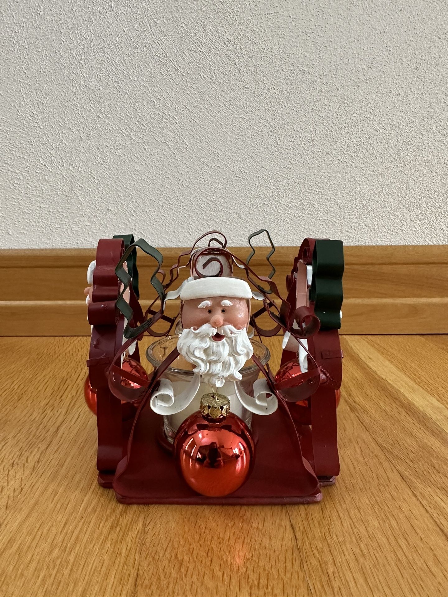 4 Sided Santa Votive Candle Holder with Candle
