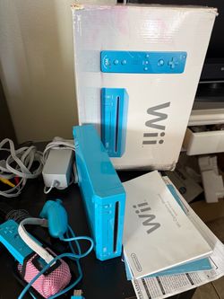 Nintendo Wii Console Blue Limited Edition RVL-101 Bundle with Wii Remote Nunchuk Cables Original Box & Manuals
