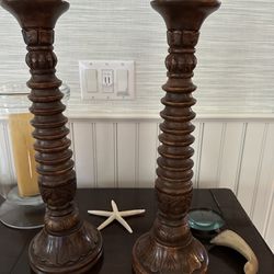 Carved Indian Wood Candle Holders 19 Inch 