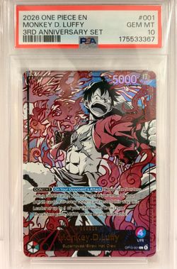 2026 ONE PIECE ENGLISH VERSION 3RD ANNIVERSARY SET #001 MONKEY D. LUFFY PSA 10