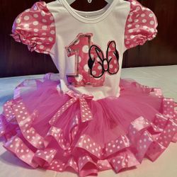 pretty Minnie Mouse dress for 1st birthday with lights