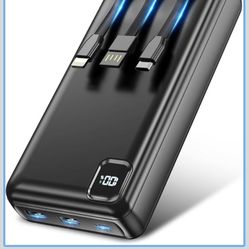 Portable Charger Power Bank 50000mAh Portable Phone Charger, PD 22.5W Fast Charging Powerbank Built in Cable, 5 Output 3 Input USB C LED Display for i
