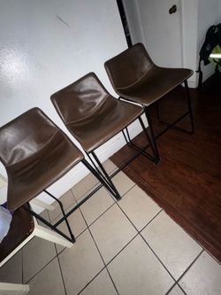 3 leather bar height chairs OBO
