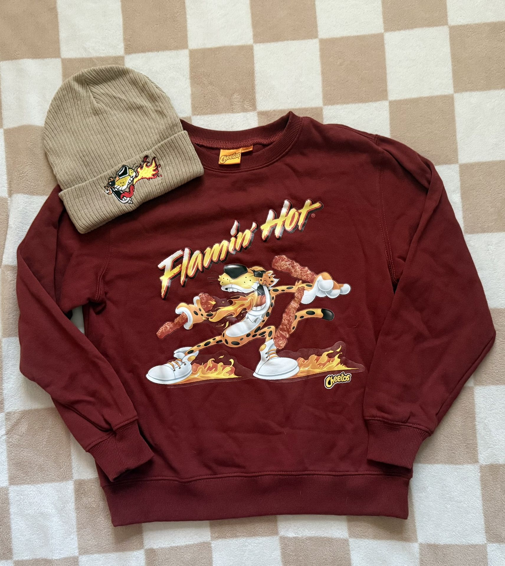 Juniors size Small Hot Cheetos sweater/beanie bundle