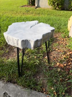 Live Edge Wood like Slab Side Table with Hairpin Legs