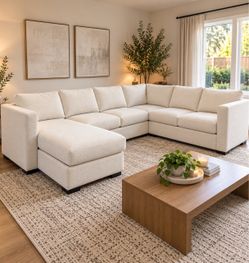 Large Cream White U-Shaped Sectional Sofa w/ Storage Chaise – Delivery Available