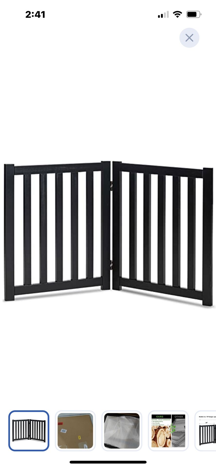 New 2 Panel Wood Gate(free Standing)24”height(retail$59(black)
