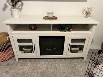 White 58” Entertainment Center with Fireplace insert