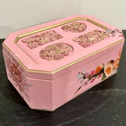 Pink And Gold Painted Vintage Jewelry Box