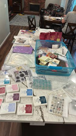 Craft supplies - scrapbook, stamps, scissors, cross stitch
