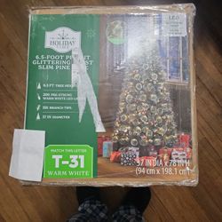 6.5 Foot Pre- Lit Glittering Frost Slim Pine Tree