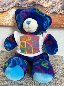 Build-A-Bear Blue Peace Sign Stuffed Bear with Shirt