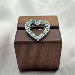 Vintage Silver Iridescent Heart Brooch Pin