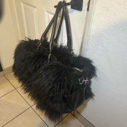 Dolls Kill Current Mood Weekender Black Fur Duffle Bag