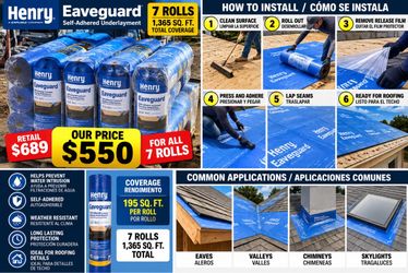 Claro. Para Facebook Marketplace, yo lo pondría así para que sea fácil de encontrar y se vea profesional: 🏠 Henry Eaveguard Roofing Underlayment – 7