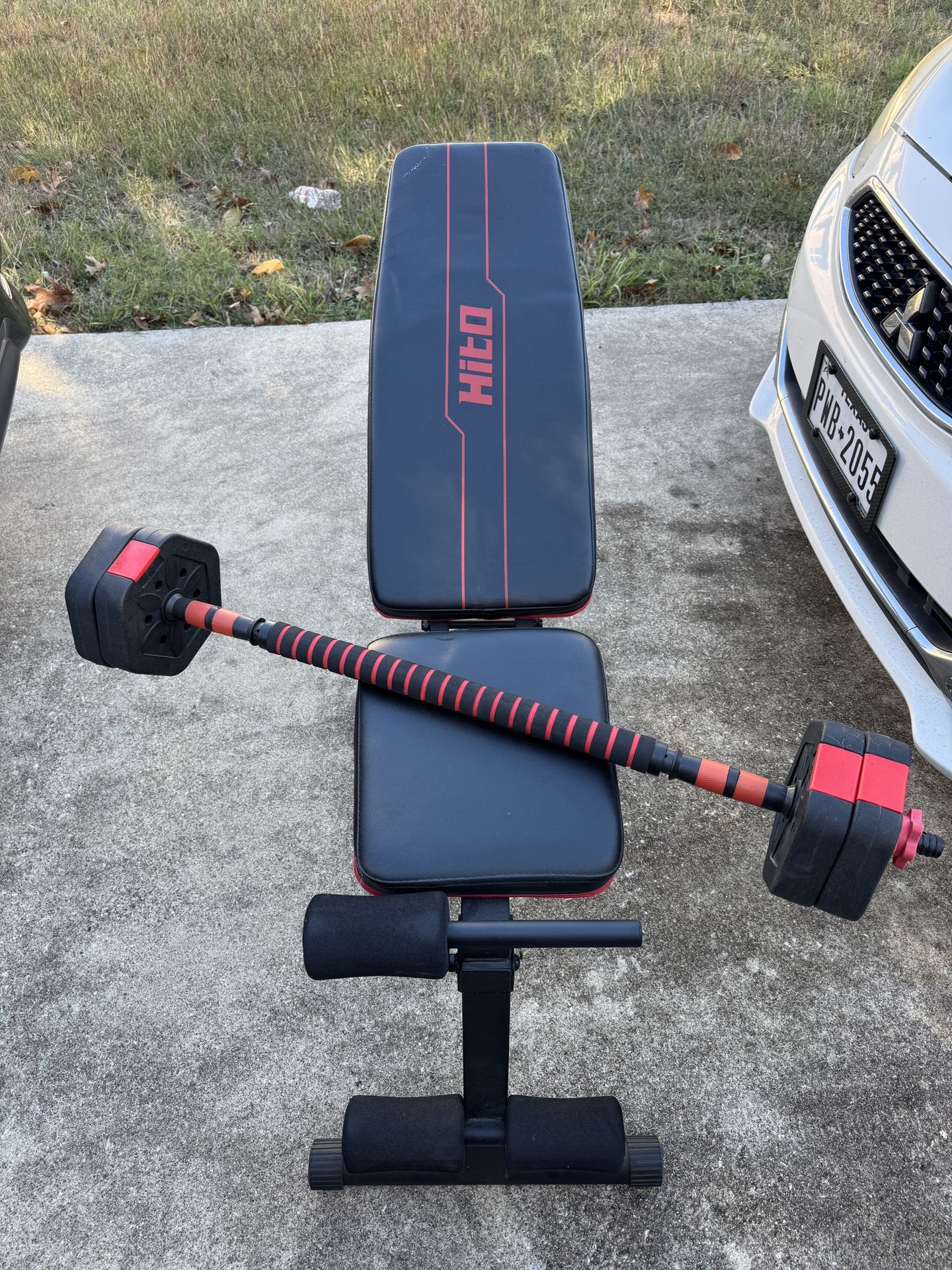 Foldable Workout Bench with Weights and Bar