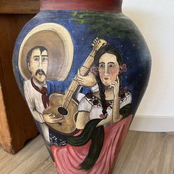 Large Pottery Floor Vase Hand Painted