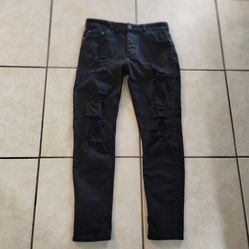 Mens All Black Ripped Skinny Jeans