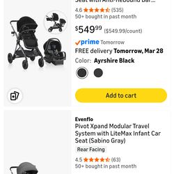 DOUBLE STROLLER Evenflo Pivot Xpand Modular Travel System with SafeMax Infant Car Seat AND SECOND TODDLER SEAT