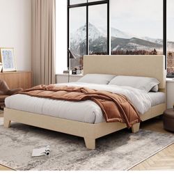 Allewie Queen Size Bed Frame with Adjustable Headboard, Upholstered Platform Bed with Wood Slats, Heavy Duty Mattress Foundation, No Box Spring Needed