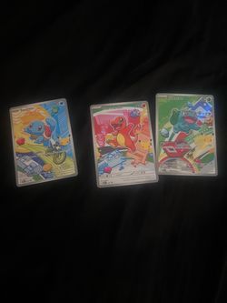 First Partner Charmander Squirtle and Bulbasaur Pokemon Cards