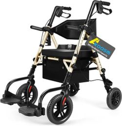 2in1 Rollator Walker & Transport Chair, 300lb Capacity