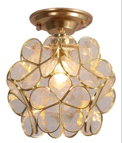 Modern Gold Glass Metal Ceiling Fixture, Round Shade, 8in x 6.7in