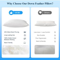 Goose Down and Feather Pillow Standard Size, 100% Cotton Shell, 3-Chamber 5 Stars Hotel Pillow for Sleeping, Bed Pillows for Neck Pain Relief, Perfect
