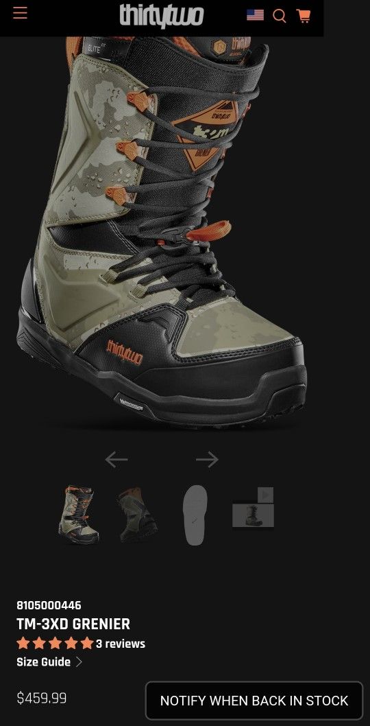 MENS SIZE 11.5 THIRTYTWO TM 3XD GRENIER SNOWBOARD BOOTS