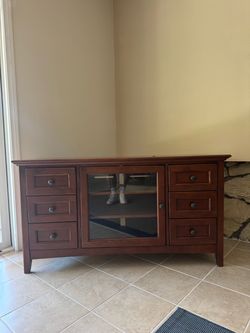 Wood TV Stand with Drawers and Glass Door