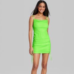 lime green ruched tie side sequin dress