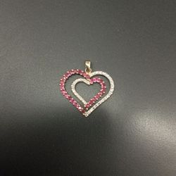 DIAMOND AND RUBY DOUBLE HEART CHARM / PENDANT 10KT YELLOW GOLD
