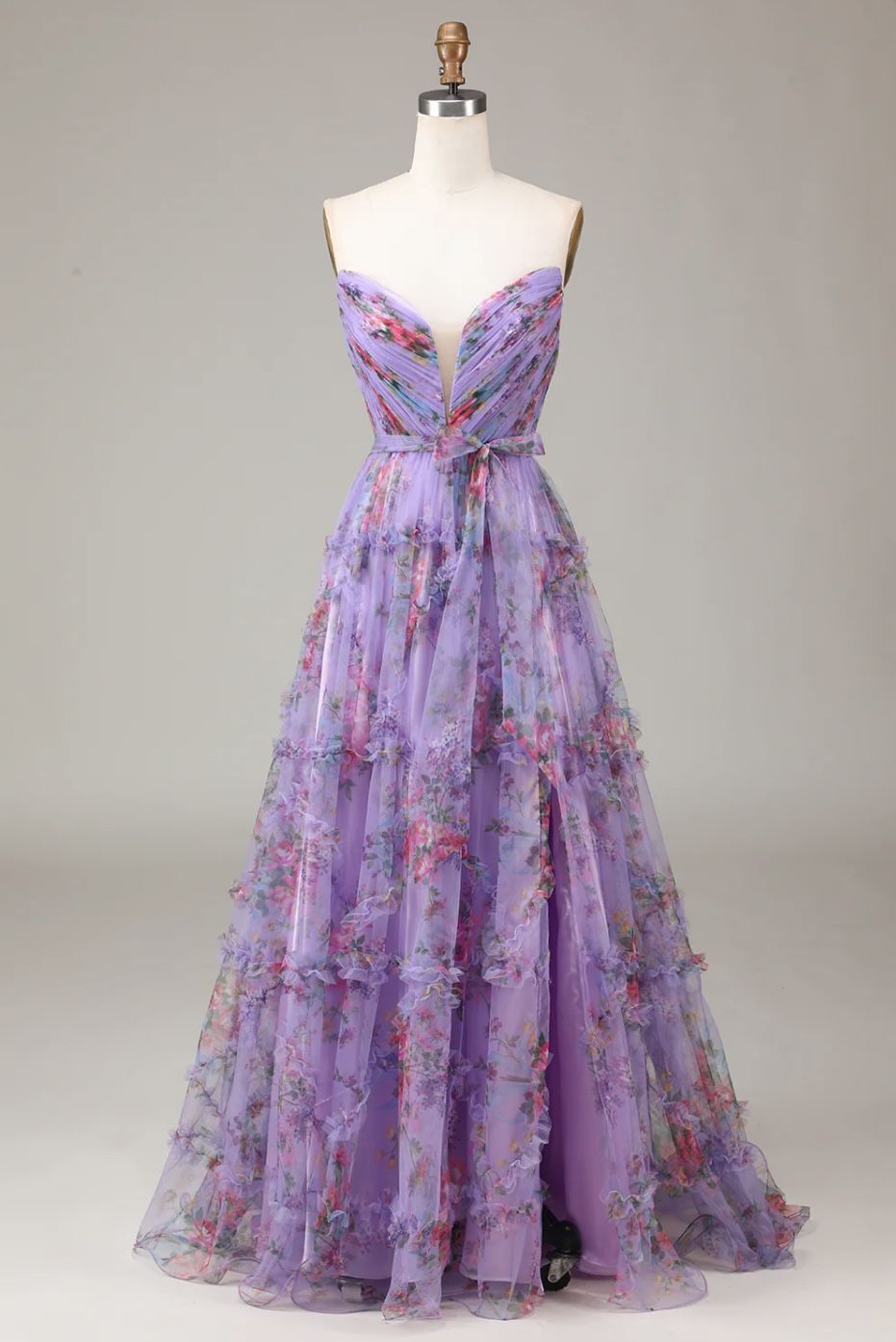 Purple A-Line Sweetheart Long Tulle Dress w/ Slit